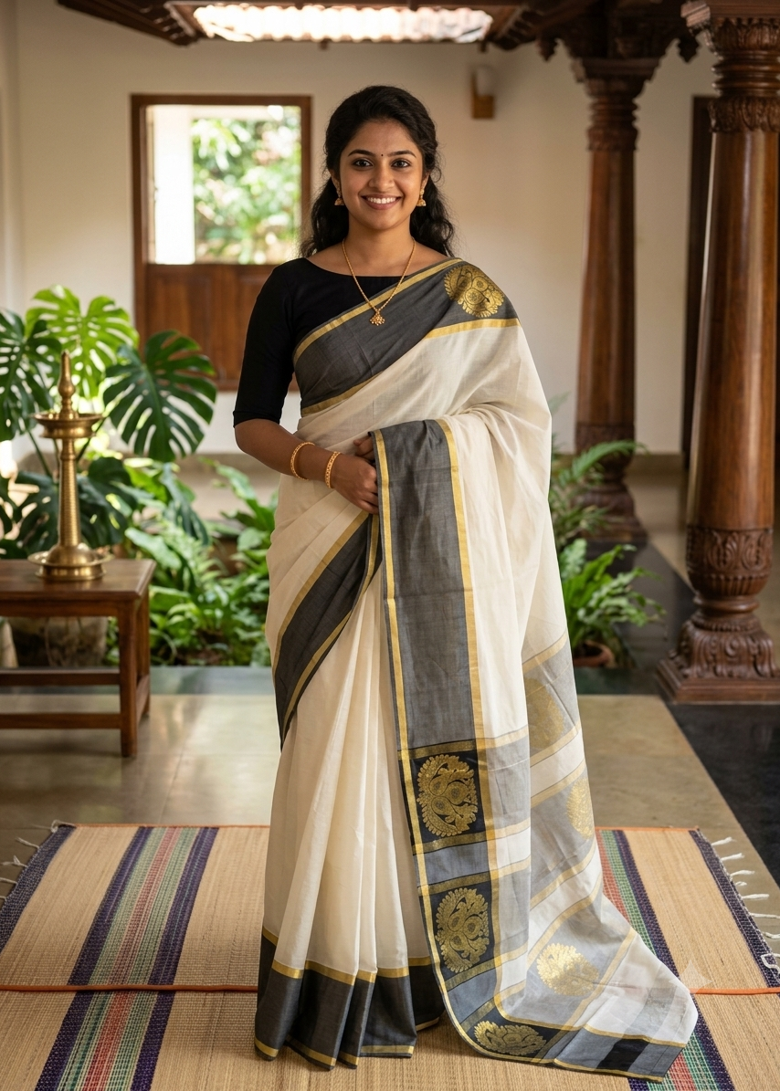 Southloom Kerala Cotton Saree with Black Borders SL620
