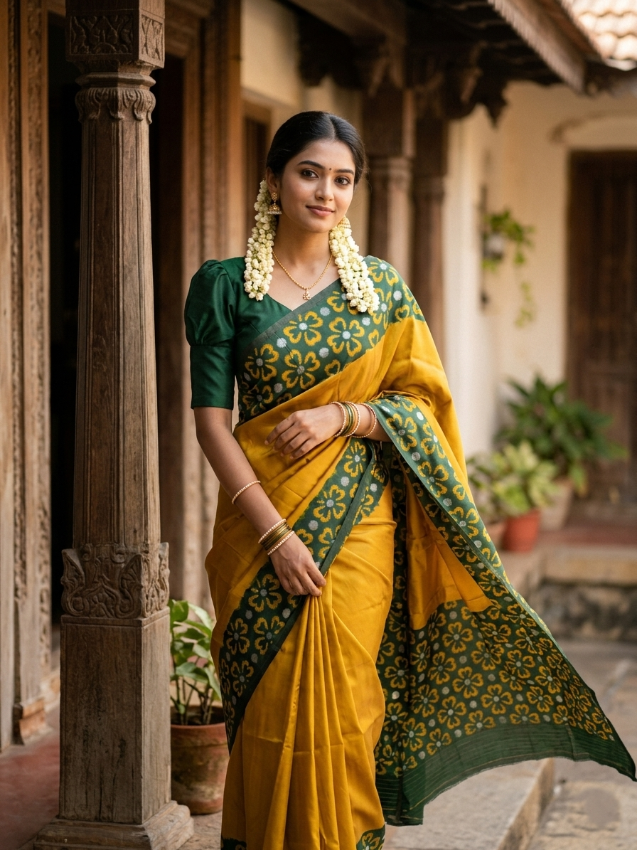 Southloom Kerala Designer Yellow Saree with Green Border