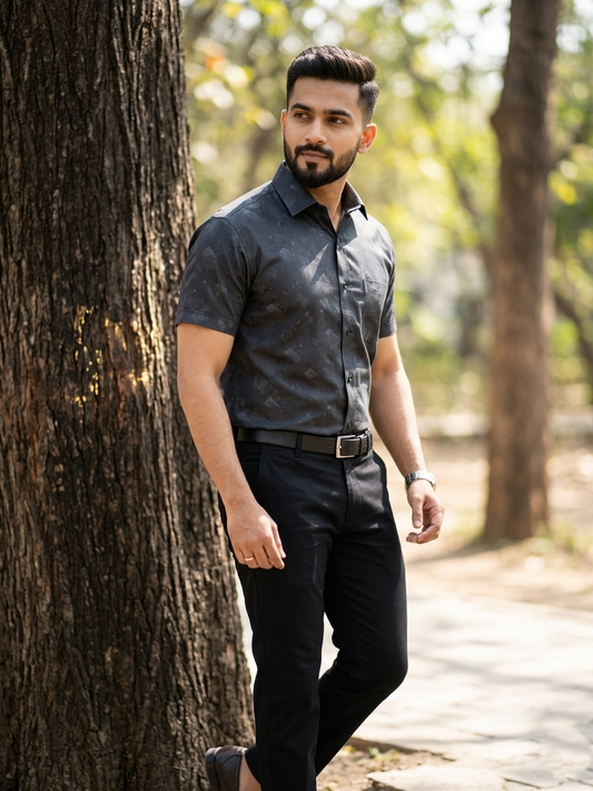 Pure Cotton Black Printed Shirt SLSHIRT 48 HS
