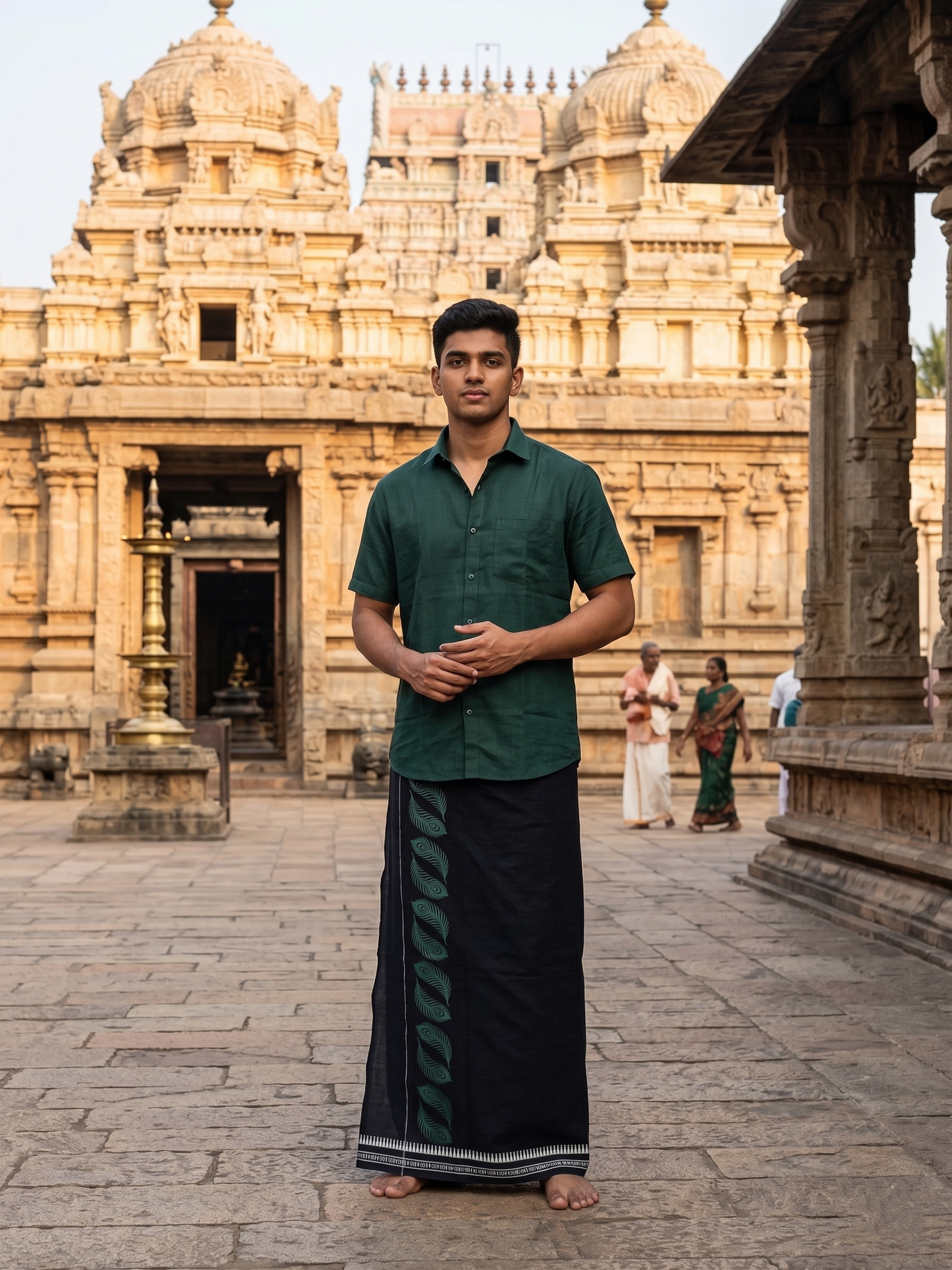 Southloom Kerala Black Printed Single Mundu / Otta Mundu / Lungi (South Indian Kerala Dhoti)
