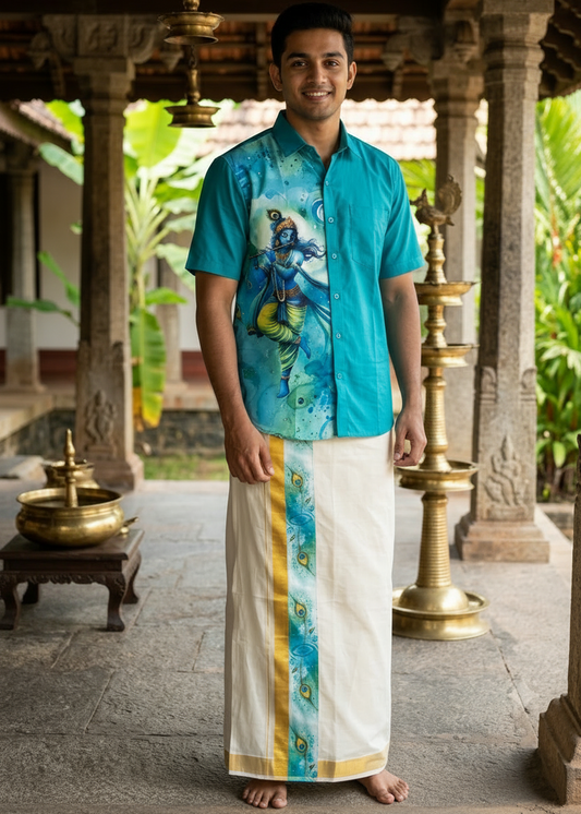 Cotton Silk Printed Men's Combo HS (Shirt + Mund ) SL343