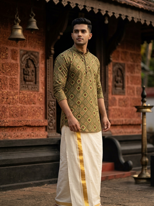 Southloom Pure Cotton Jaipur Printed Short Kurta for Men SL589
