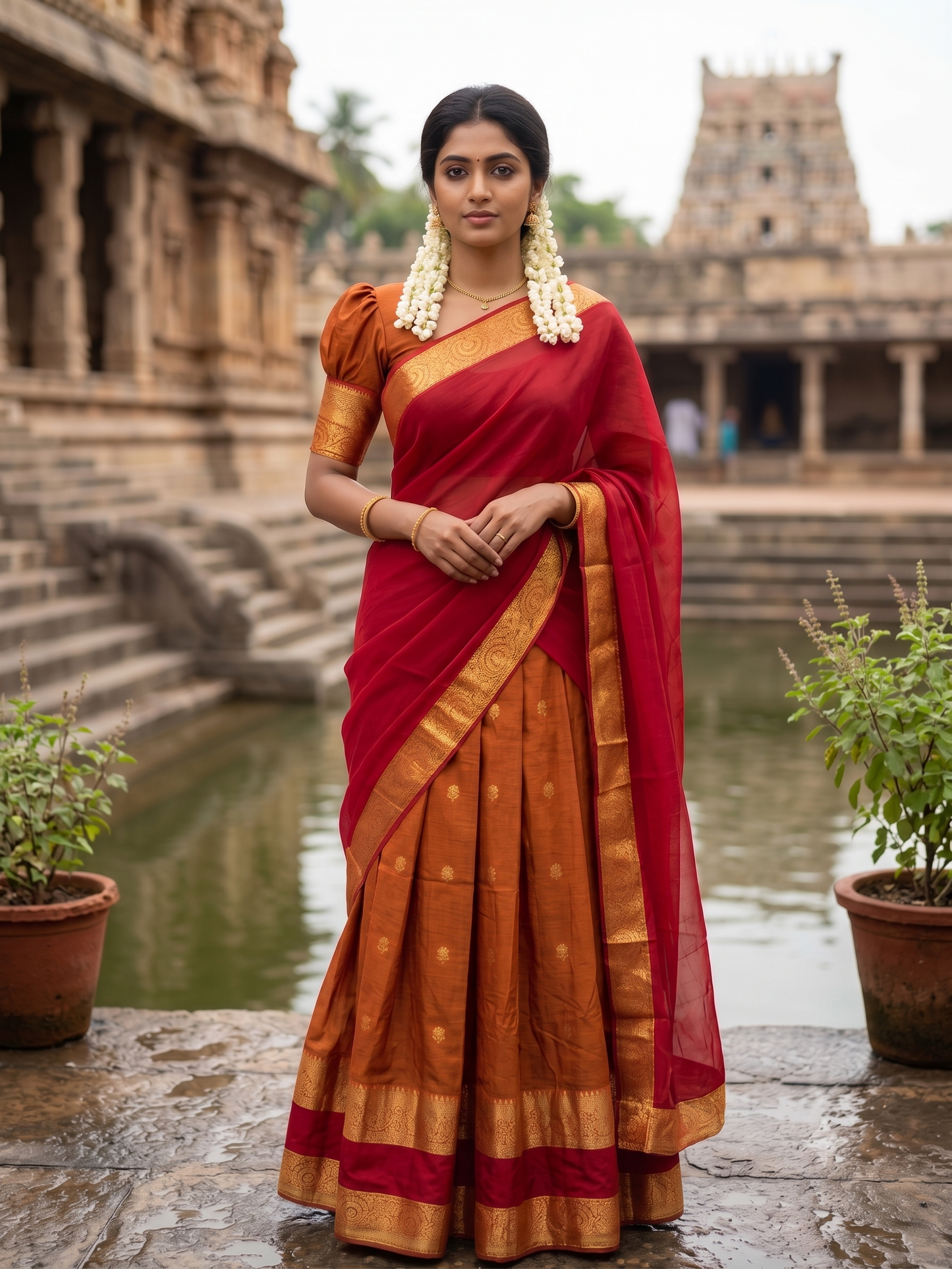 Kerala Southloom Semi UnStitched Kanchi Cotton Dhavani Set with Pavada and Blouse Piece SL585