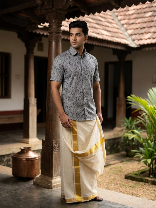 Southloom Pure Cotton Gray Printed Shirt SLSHIRT 38 HS