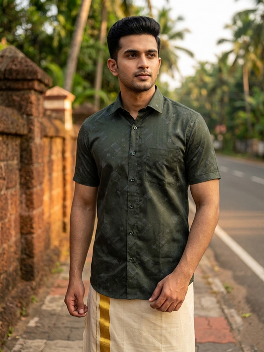 Southloom Pure Cotton Shirt with Green Printed SLSHIRT 38 HS