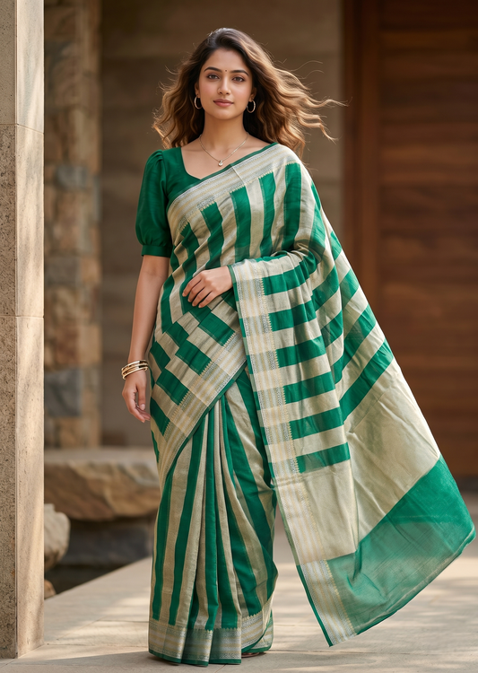 Southloom Tissue Organza Saree With Stripes Design in Double colour SL354