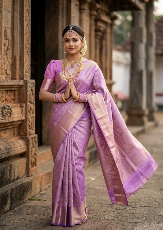 Southloom Pure Handloom Bridal Kanchipuram Silk Saree with Korvai Work