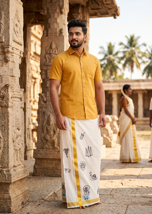 Southloom Kerala Cotton Onam Digital Printed Double Mundu (South Indian Kerala Dhoti) SL567