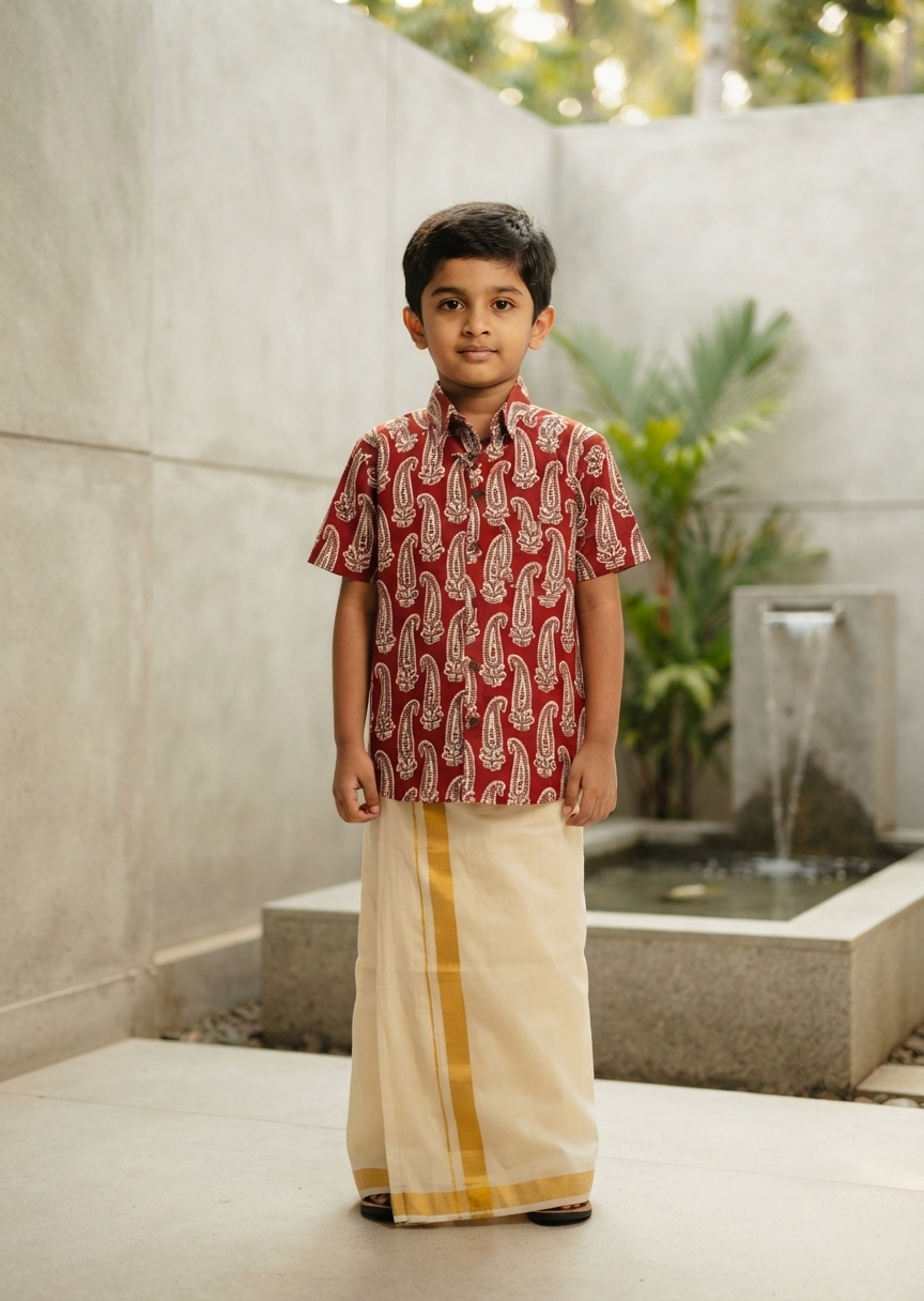 Southloom Pure Cotton Jaipur Printed Shirt For Kids Half Sleeves SL607
