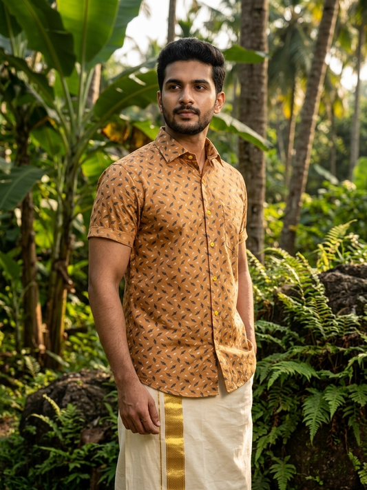 Pure Cotton Yellow and black Printed Shirt SLSHIRT 38 HS