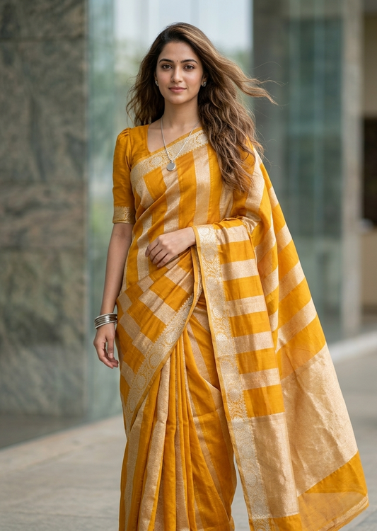 Southloom Tissue Organza Saree With Stripes Design in Double colour SL354