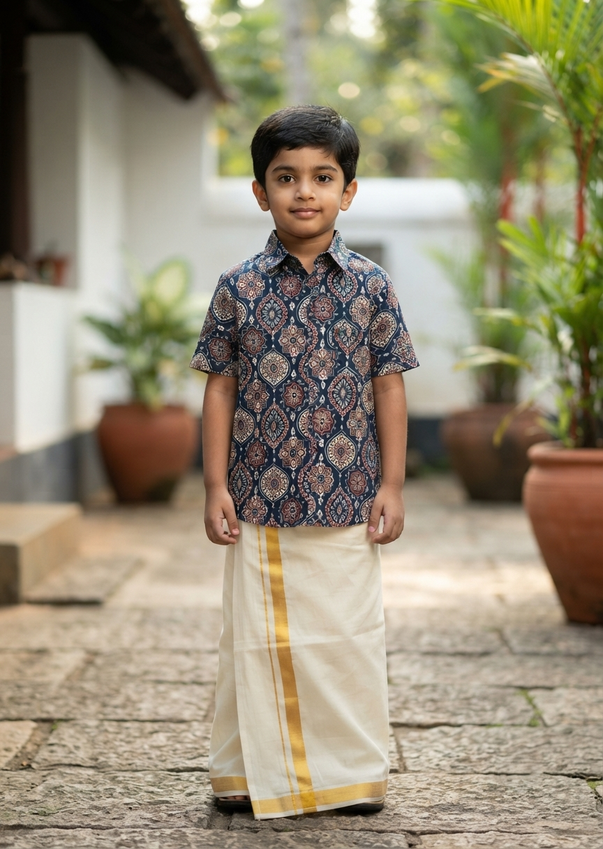 Southloom Pure Cotton Jaipur Printed Shirt For Kids Half Sleeves SL607