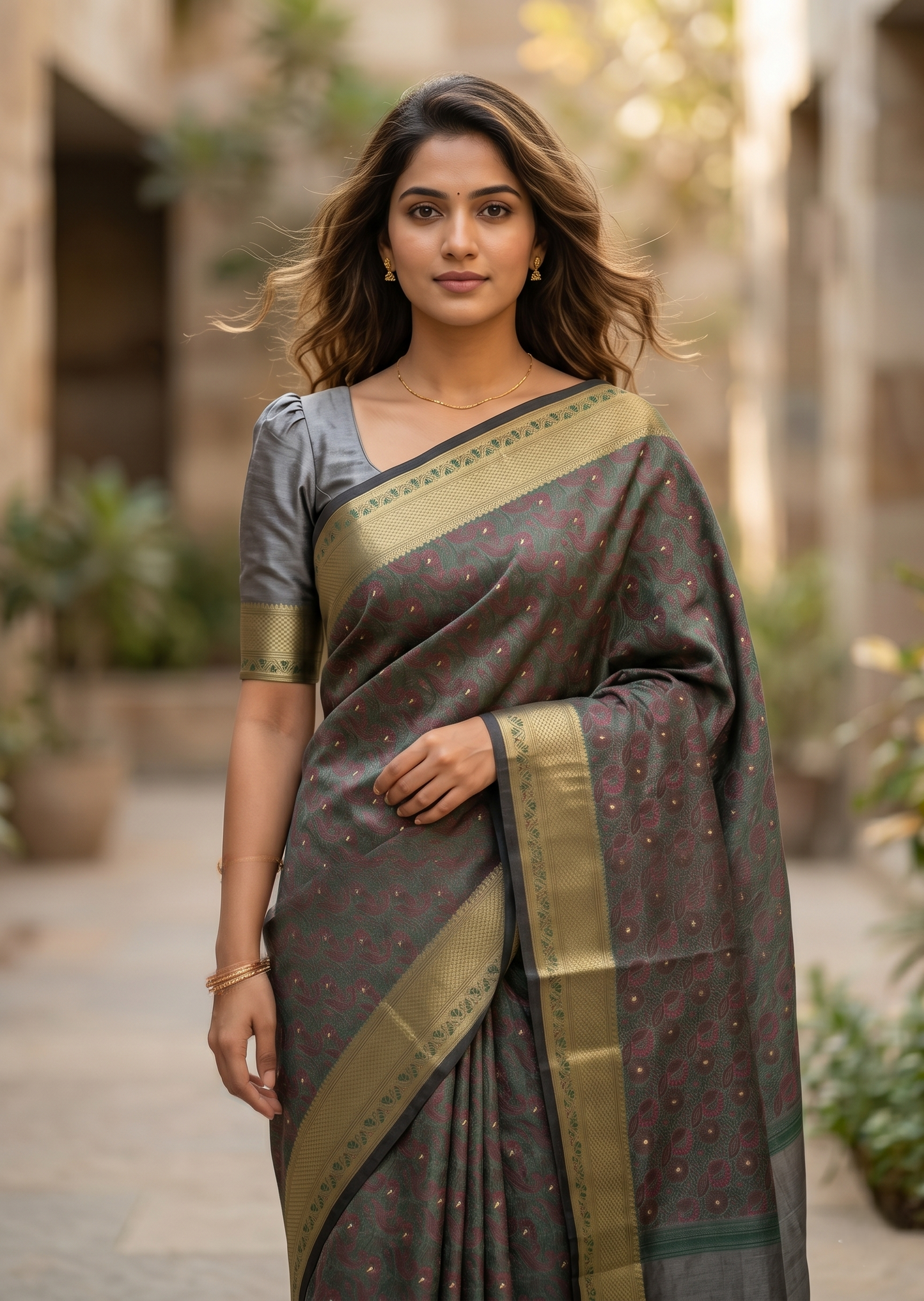 Southloom Resham Work Soft Cotton Banarasi Saree with Woven Work on Body and Borders