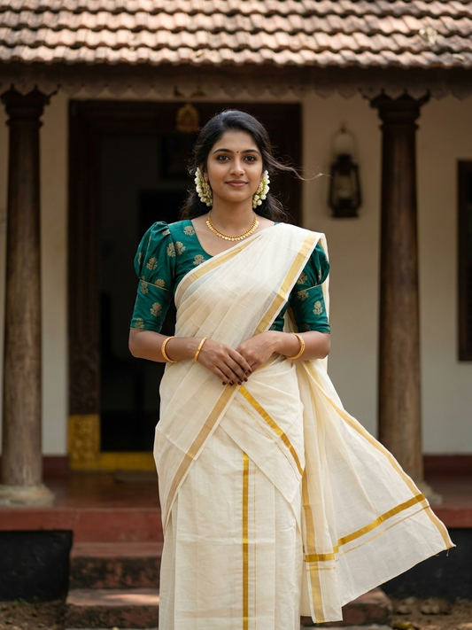 Southloom Pure Cotton Kerala Single Set Mundu (Mundum Neriyathum) with 0.5 inch Border