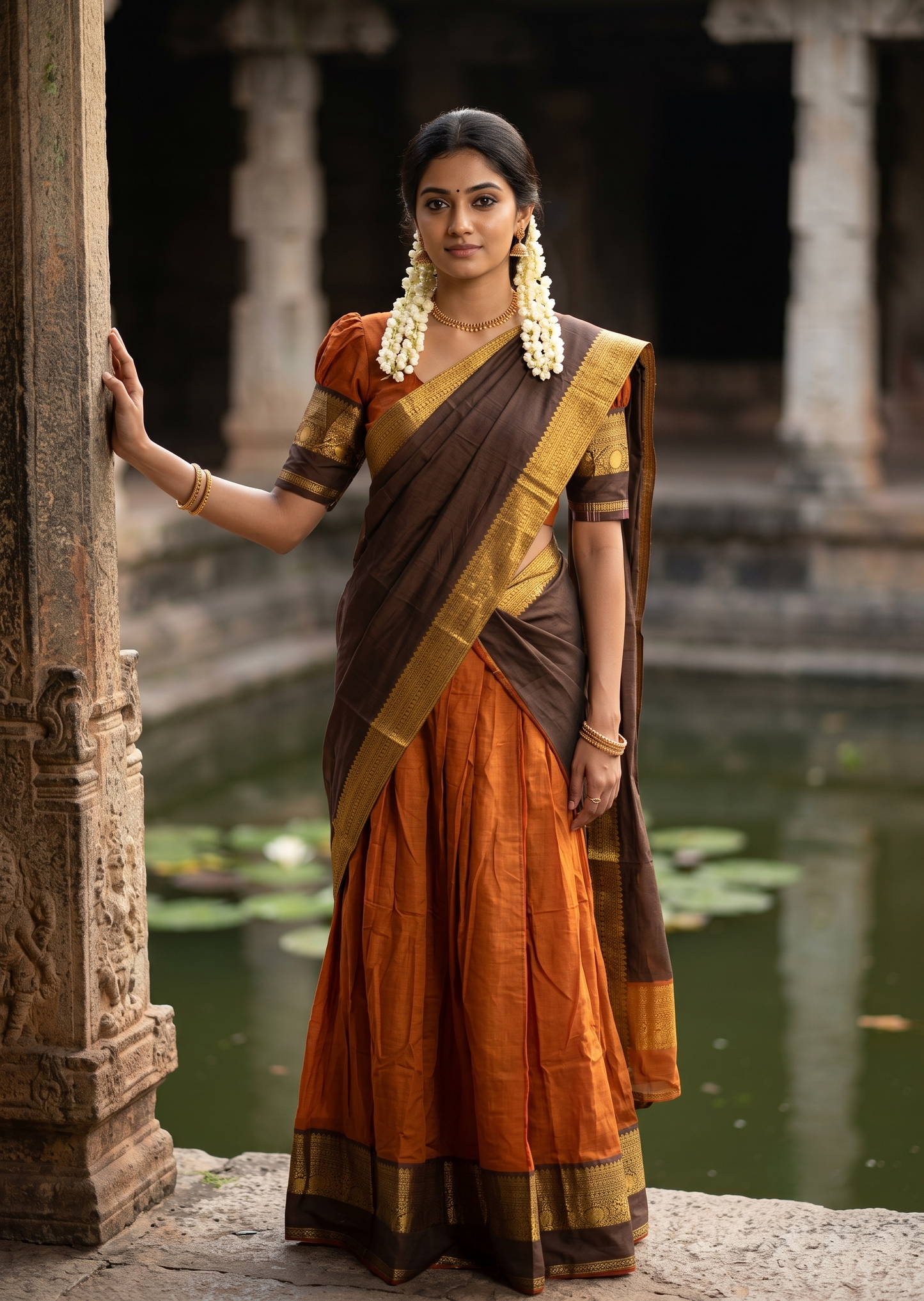 Kerala Southloom Semi UnStitched Kanchi Cotton Dhavani Set with Pavada and Blouse Piece SL585