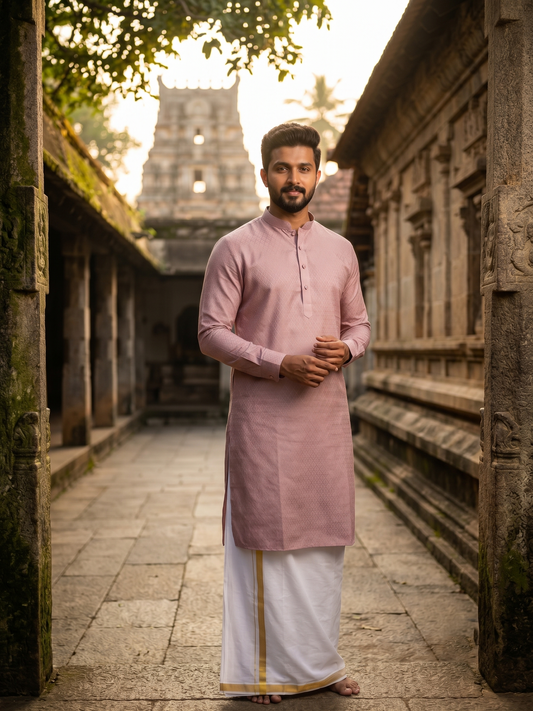 Southloom Pink woven Semi Silk Short Kurta for Men SL590