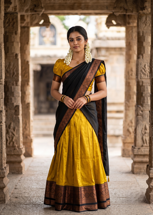 Southloom Semi Silk Dhavani Set with Pavada and Yellow Blouse PieceSLDHAVANI SL542