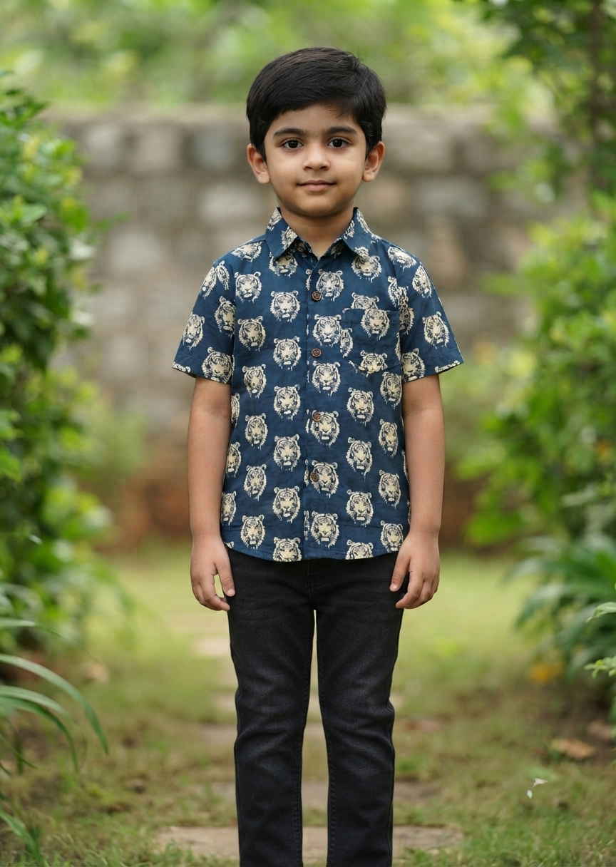 Southloom Pure Cotton Jaipur Printed Shirt For Kids Half Sleeves SL607