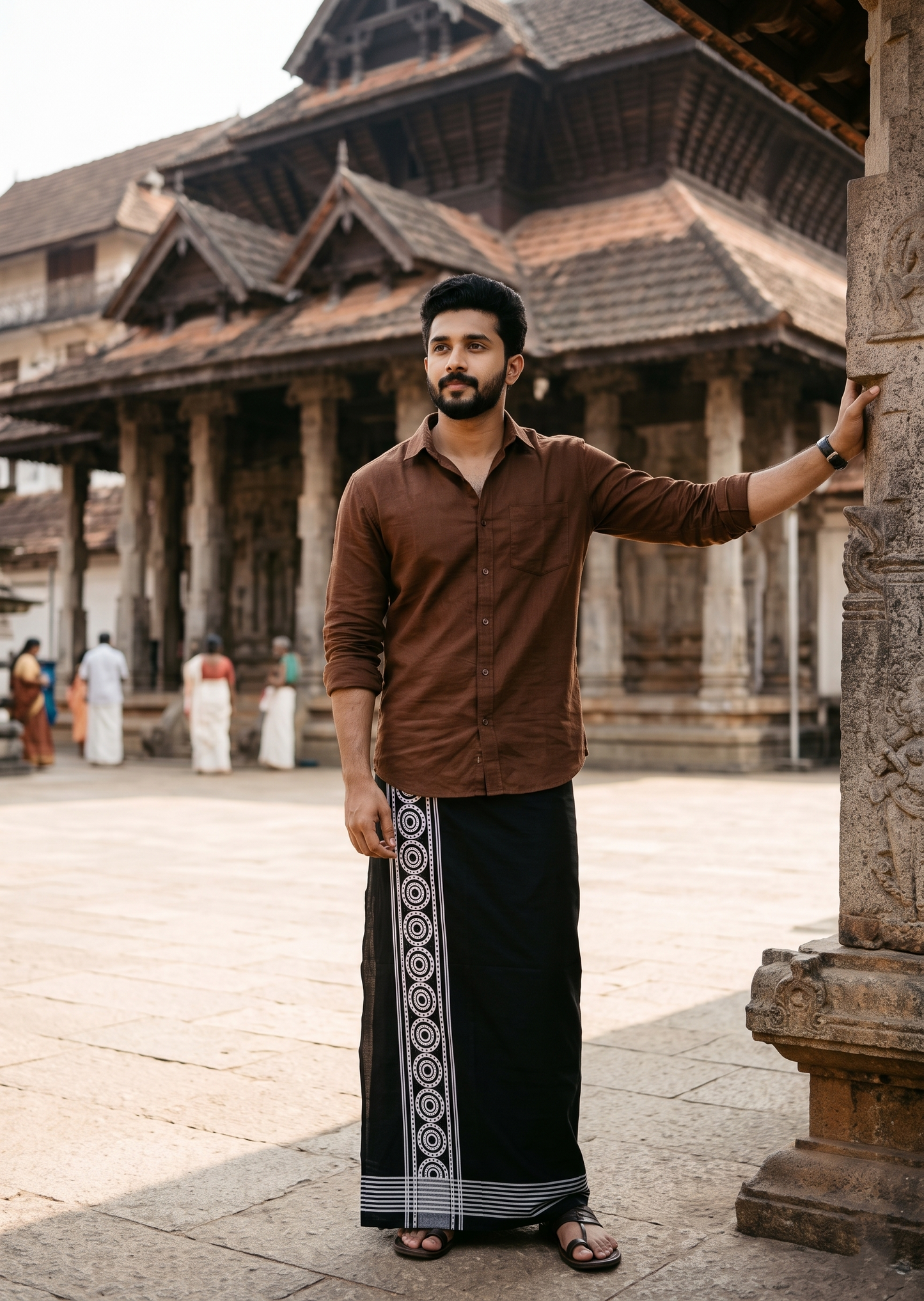 Southloom Black Printed Single Mundu / Otta Mundu / Lungi (South Indian Kerala Dhoti) SL319