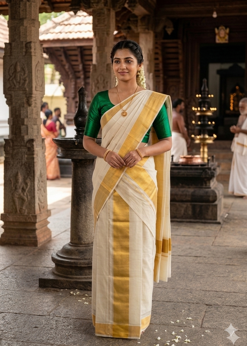 Kerala Cotton 4 inch Golden Kasavu Single Set Mundu (2.80 mtrs) SL412