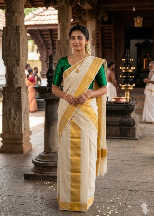 Kerala Cotton 4 inch Golden Kasavu Single Set Mundu (2.80 mtrs) SL412