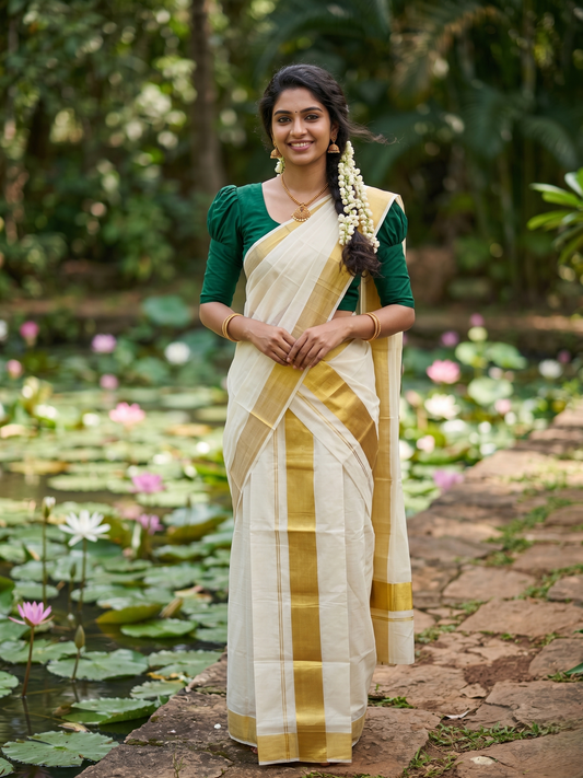 Kerala Cotton Plain Single Set Mundu (Mundum Neriyathum) with Half Fine 3 inch Border in 2.80 Mtrs