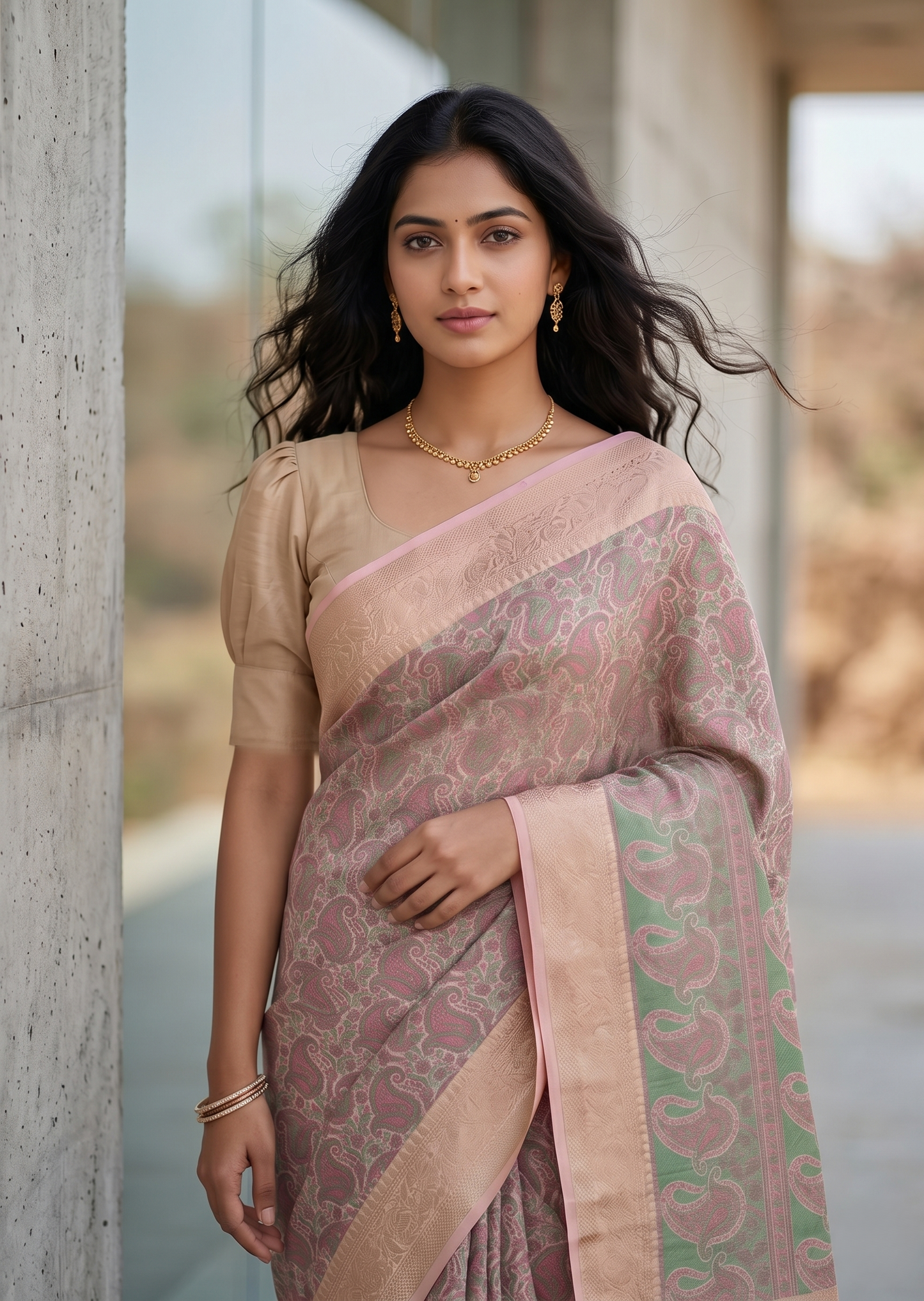Southloom Resham Work Soft Cotton Banarasi Saree with Woven Work on Body and Borders
