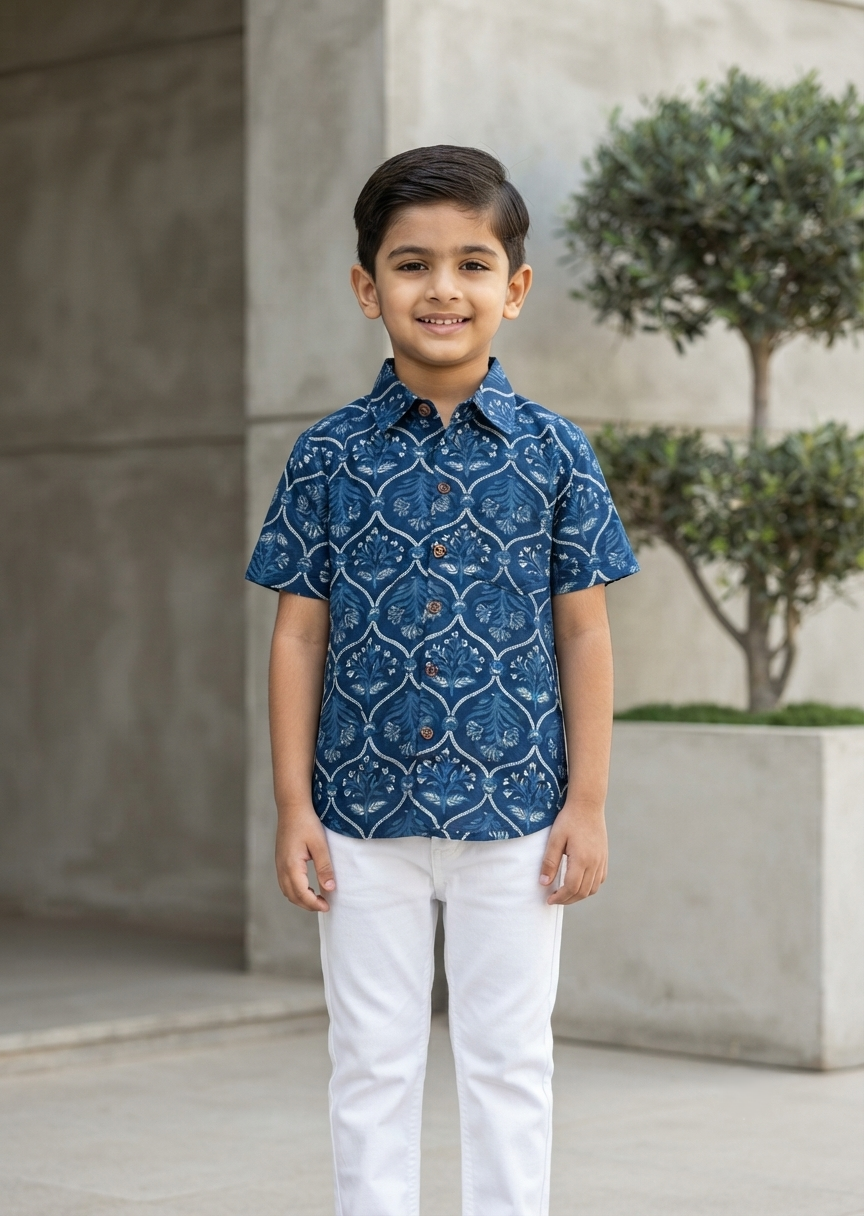 Southloom Pure Cotton Jaipur Printed Shirt For Kids Half Sleeves SL607
