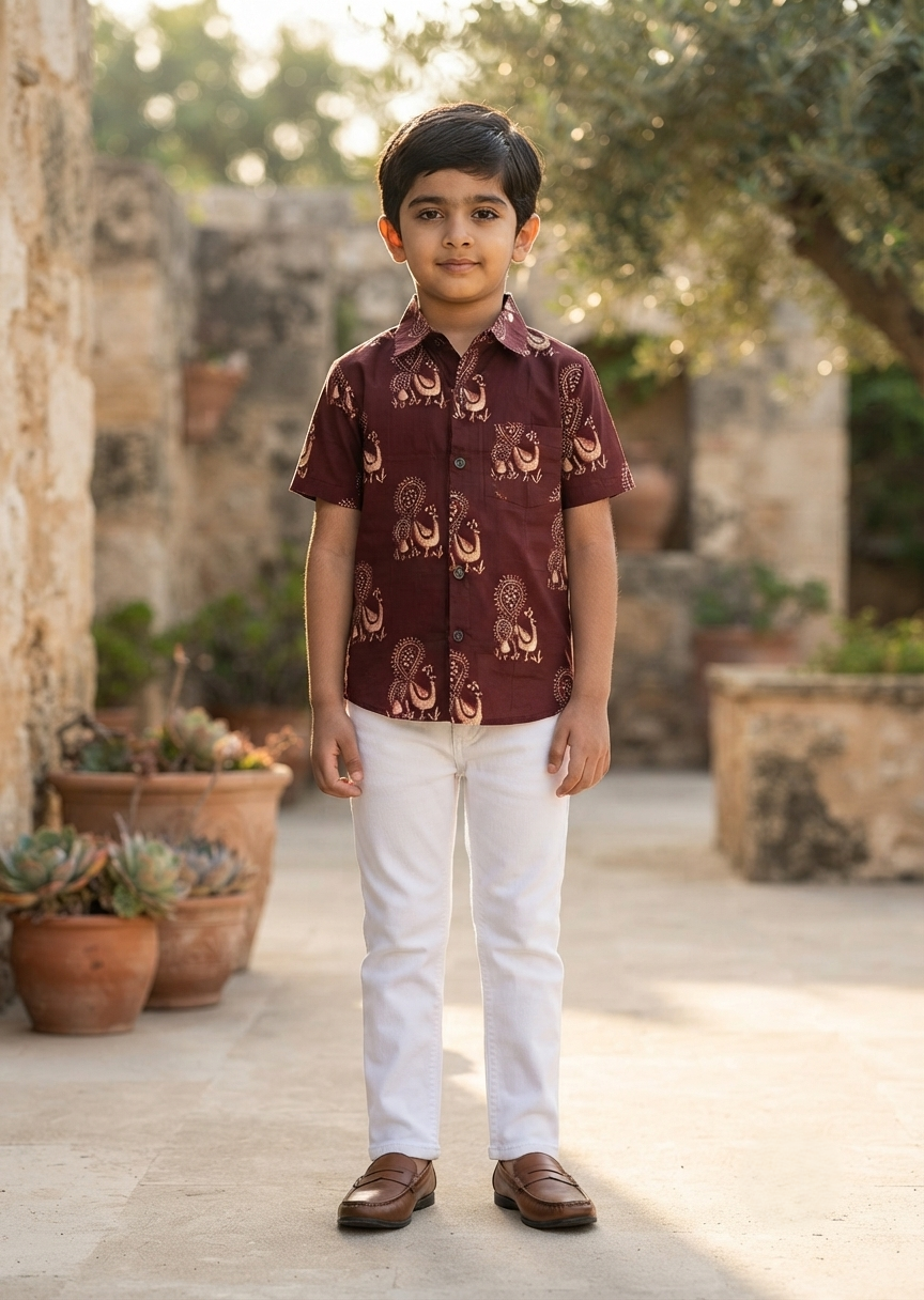 Southloom Pure Cotton Jaipur Printed Shirt For Kids Half Sleeves SL607