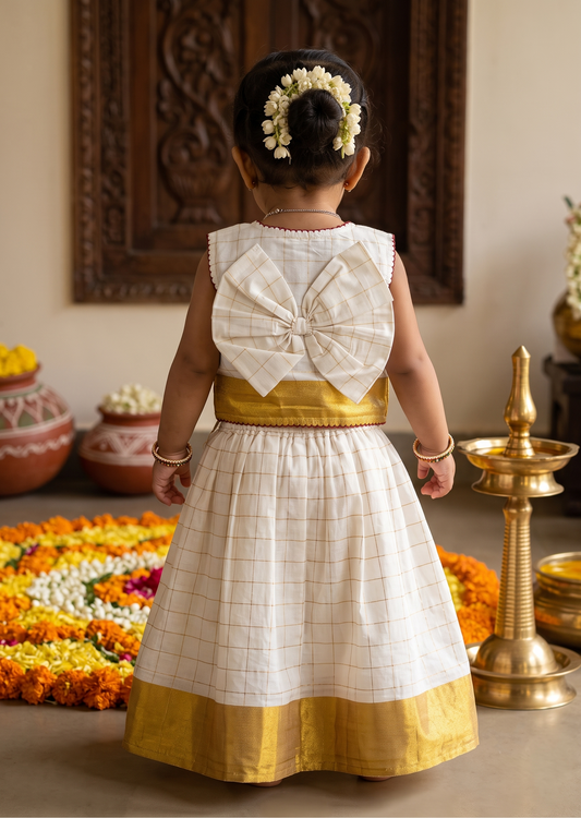 Southloom Cotton Check Design Kid's Pavada Blouse SL565