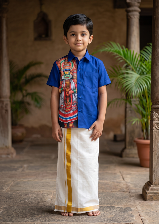 Southloom Cotton Digital Printed Kids's Combo (Shirt + Velcro Mundu) SLKCOMBO