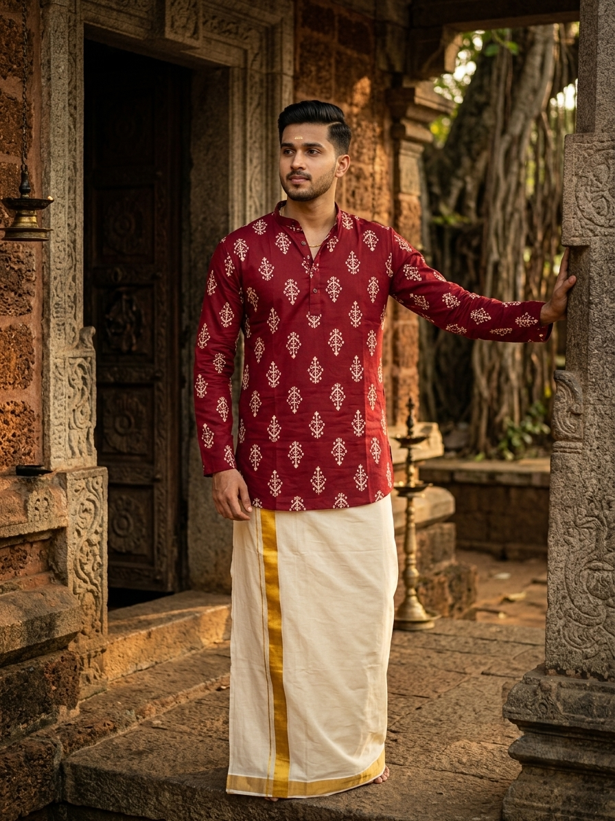 Southloom Pure Cotton Jaipur Printed Short Kurta for Men SL589