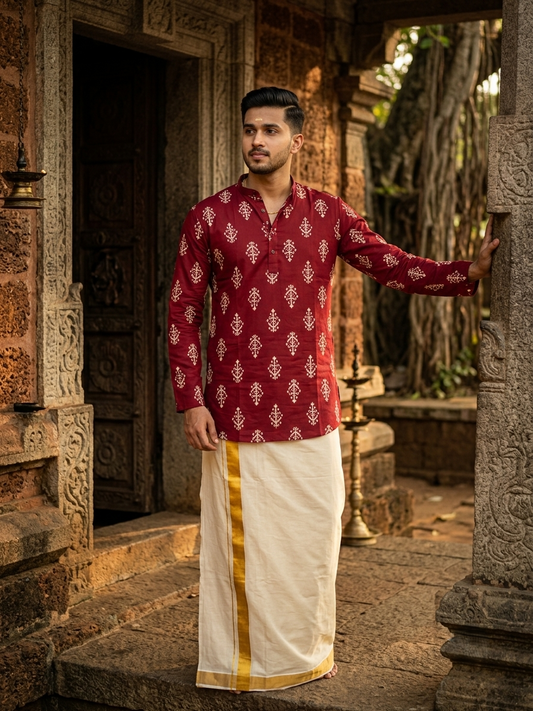 Southloom Pure Cotton Jaipur Printed Short Kurta for Men SL589
