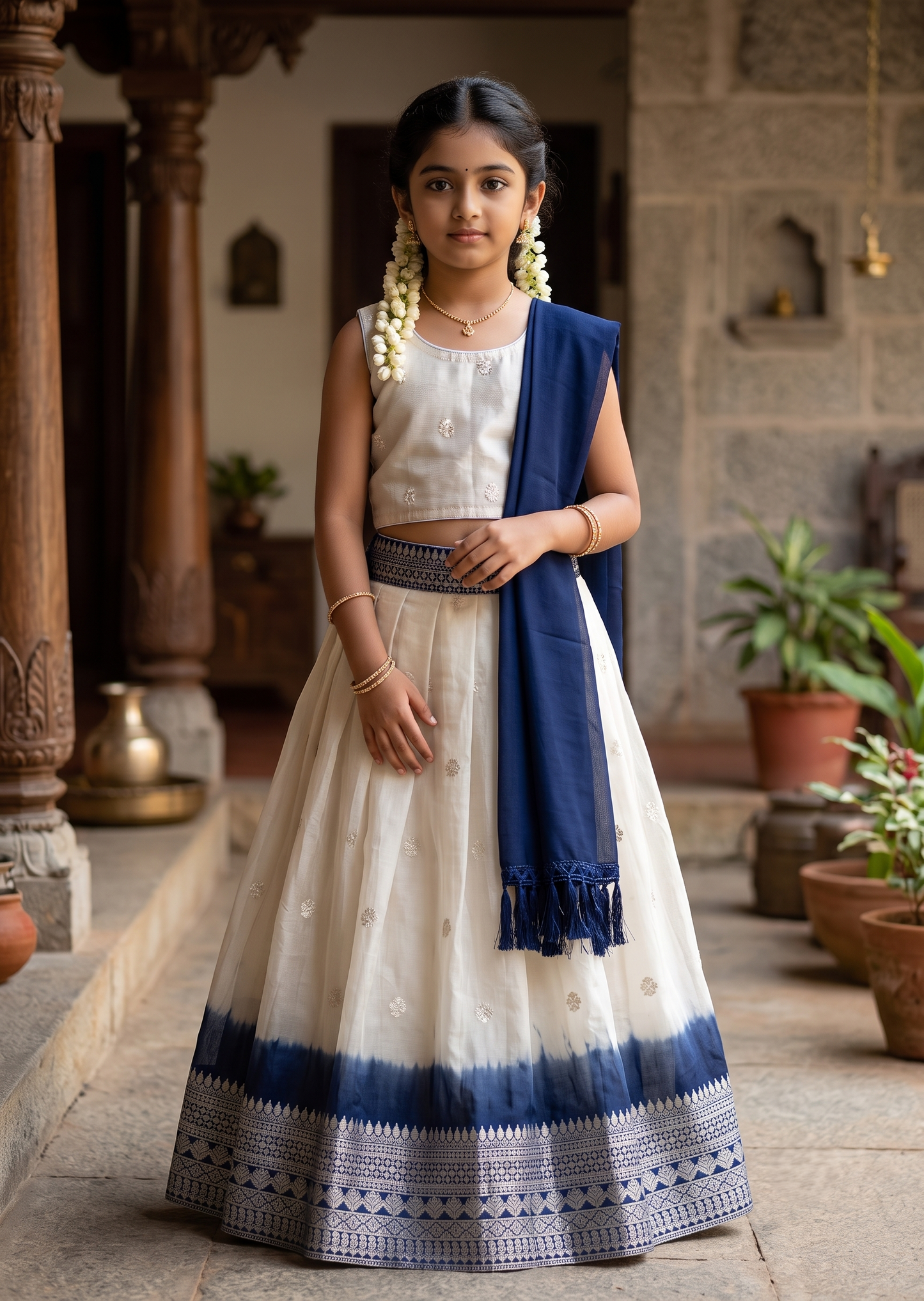 Southloom Stitched Organza Dhavani Set with Pavada and Blouse Piece in Blue SLKDHAVANI