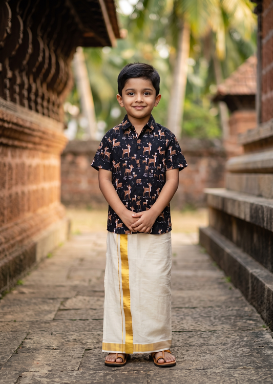 Southloom Pure Cotton Jaipur Printed Shirt For Kids Half Sleeves SL607