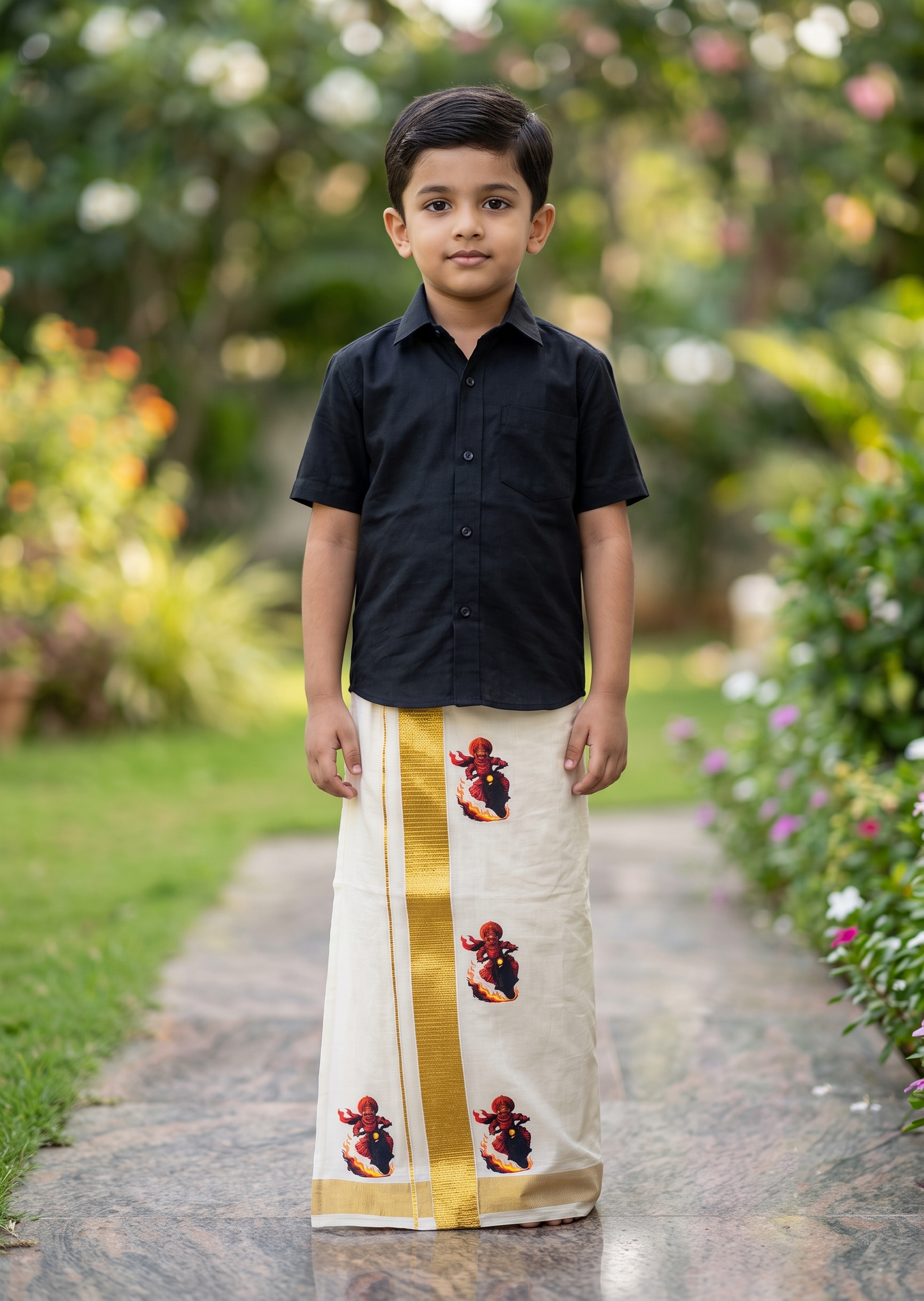 Southloom Cotton Kasavu Printed Kids's Velcro Mundu SLK  SL601