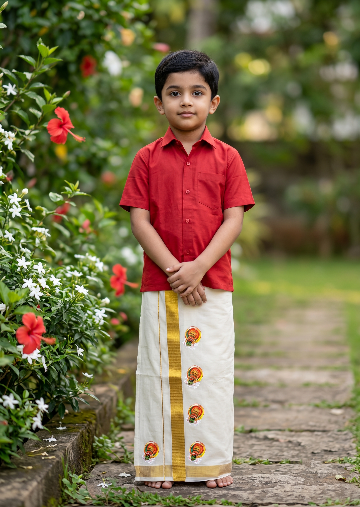 Southloom Cotton Kasavu Printed Kids's Velcro Mundu SLK SL601