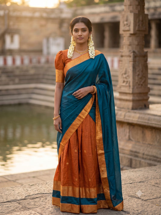 Kerala Southloom Semi UnStitched Kanchi Cotton Dhavani Set with Pavada and Blouse Piece SL585