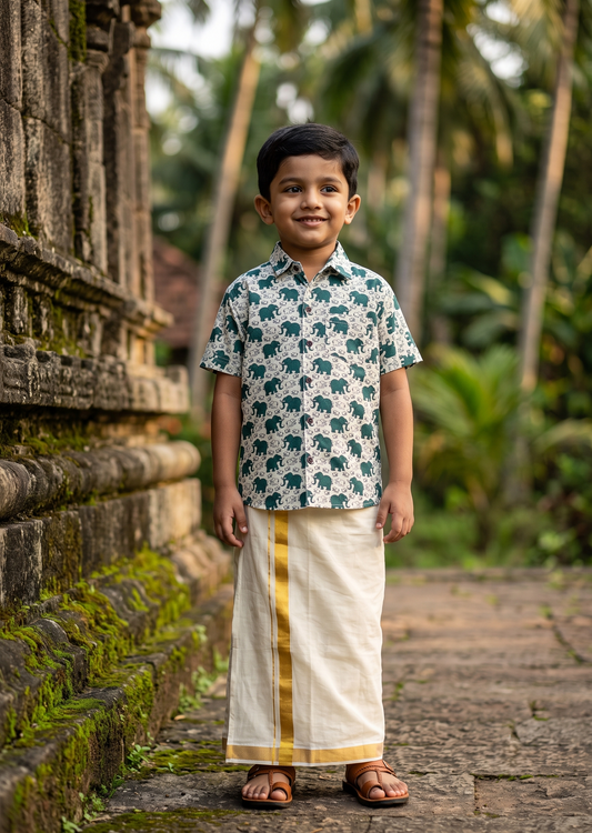 Southloom Pure Cotton Jaipur Printed Shirt For Kids Half Sleeves SL607