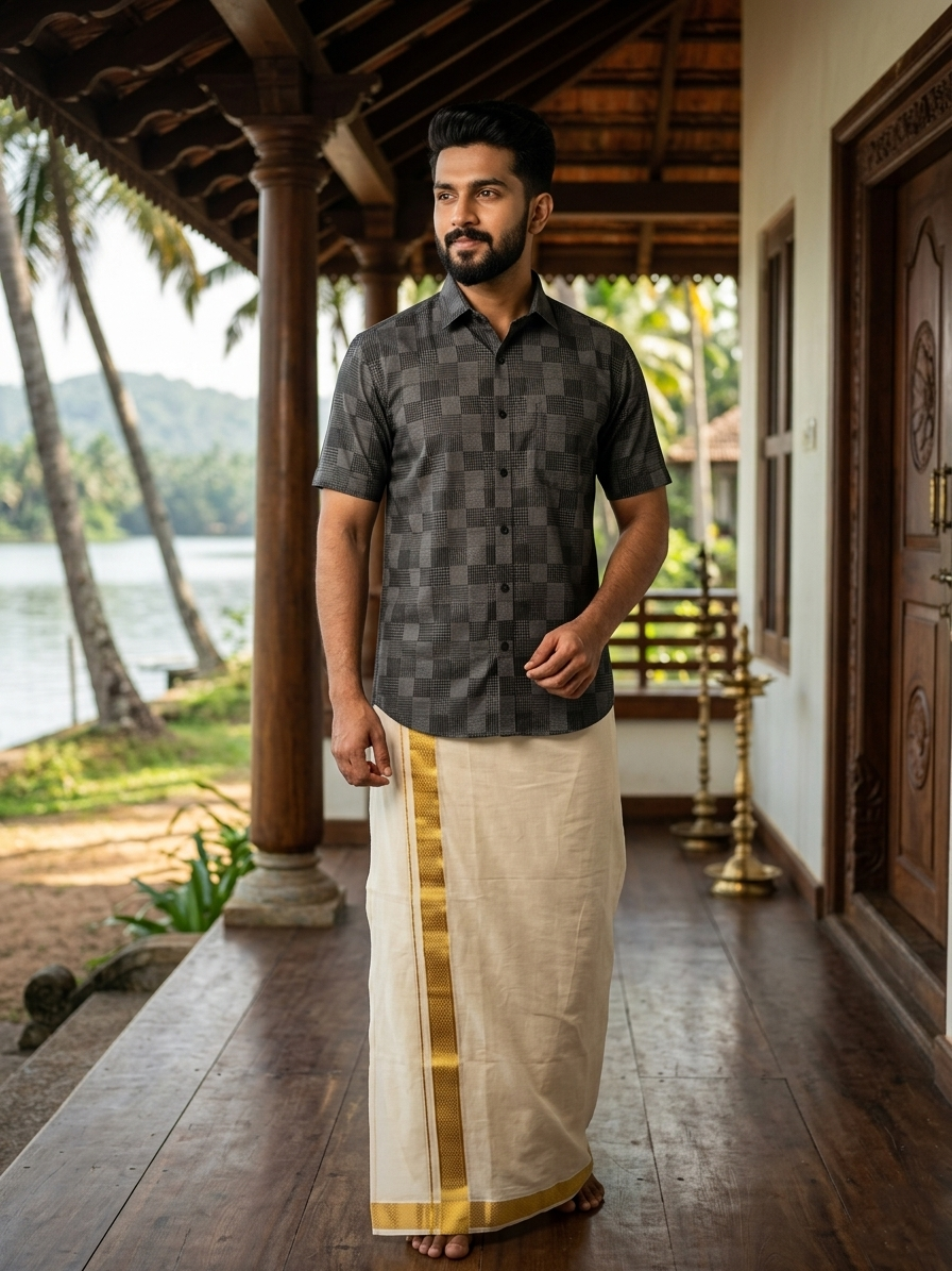 Pure Cotton Gray and Black Printed Shirt SLSHIRT 38 HS