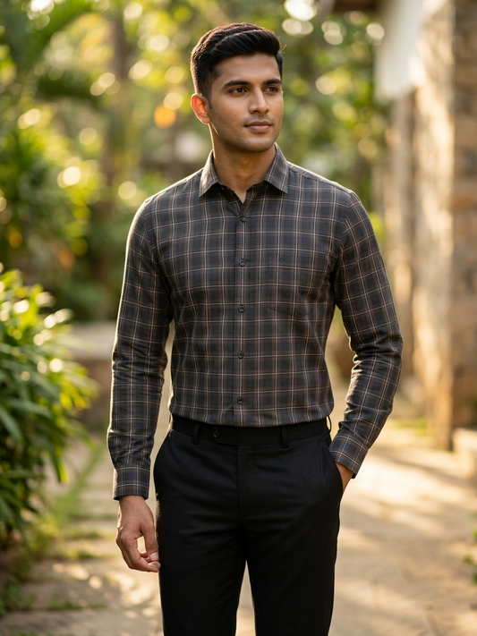 Southloom Pure Cotton Brown Check Shirt SLSHIRT 38FS