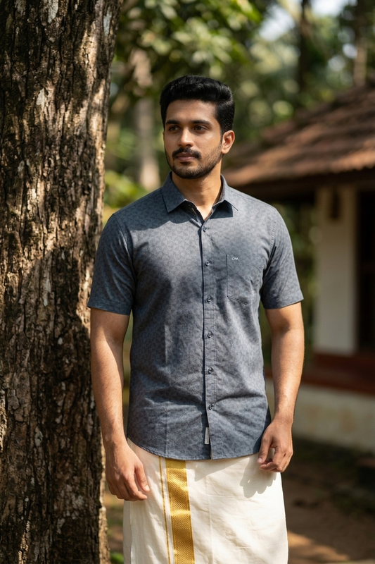 Pure Cotton Blue Printed Shirt SLSHIRT 44 HS