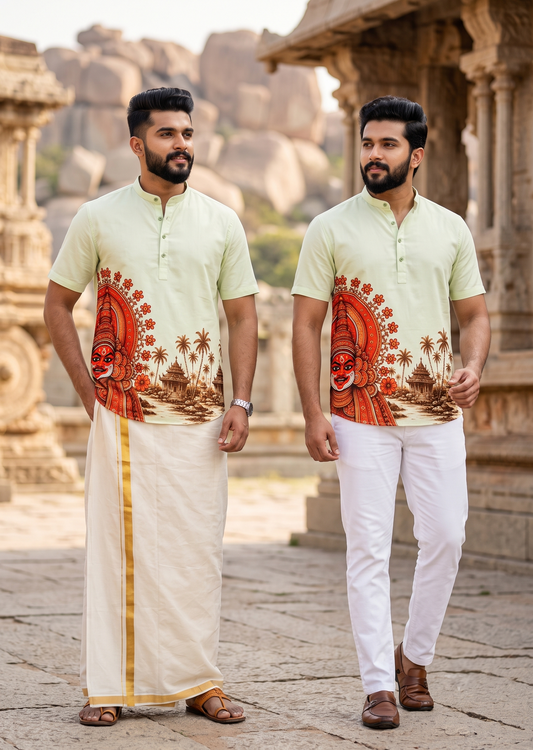 Southloom Ethinic Shirt With Floral Digital Printed for Men in Pistah Green Half Sleeve
