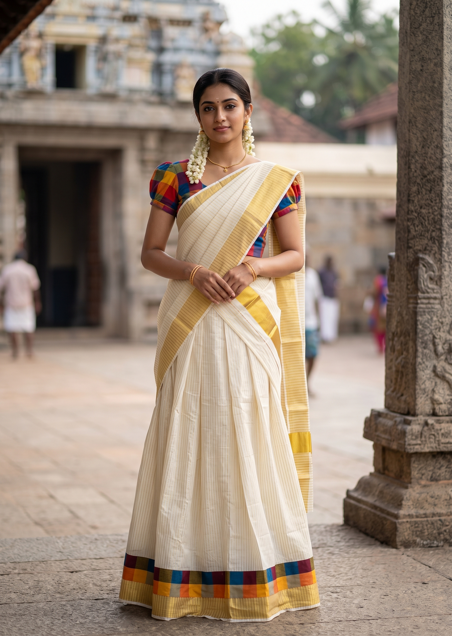 Southloom Semi Stitched Cotton Stripes Madras Check Dhavani Set with Pavada and Blouse Piece SL556
