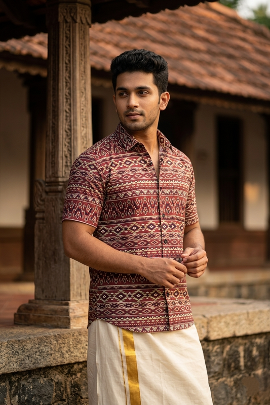 Pure Cotton Maroon Printed Shirt SLSHIRT 38 HS