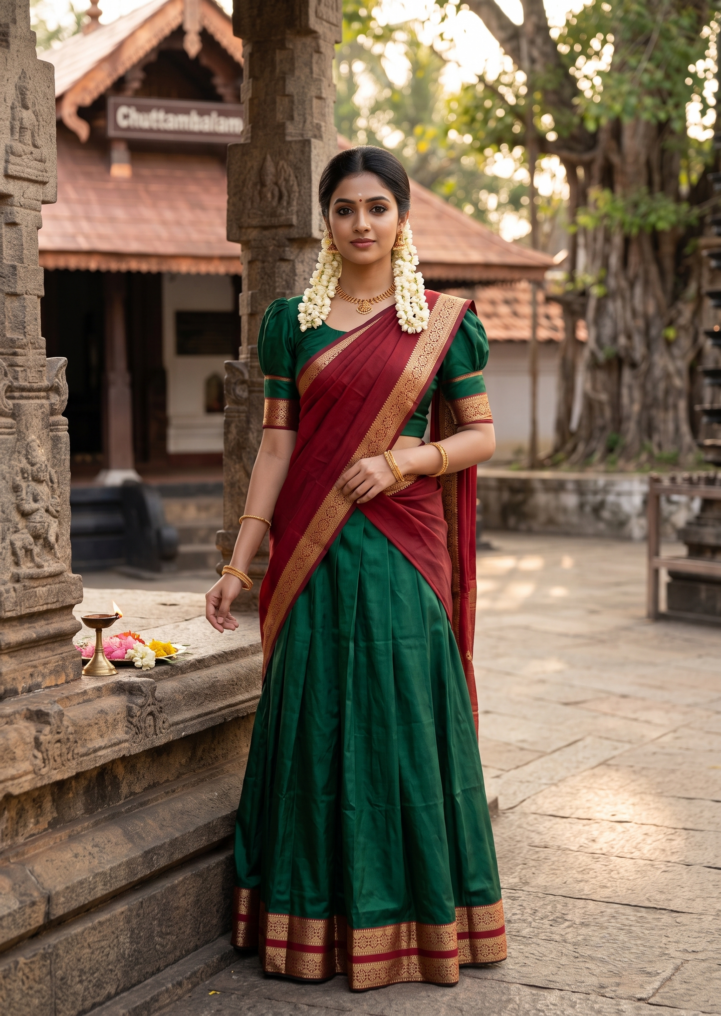 Southloom Semi Silk Dhavani Set with Pavada and Green Blouse Piece SLDHAVANI SL542
