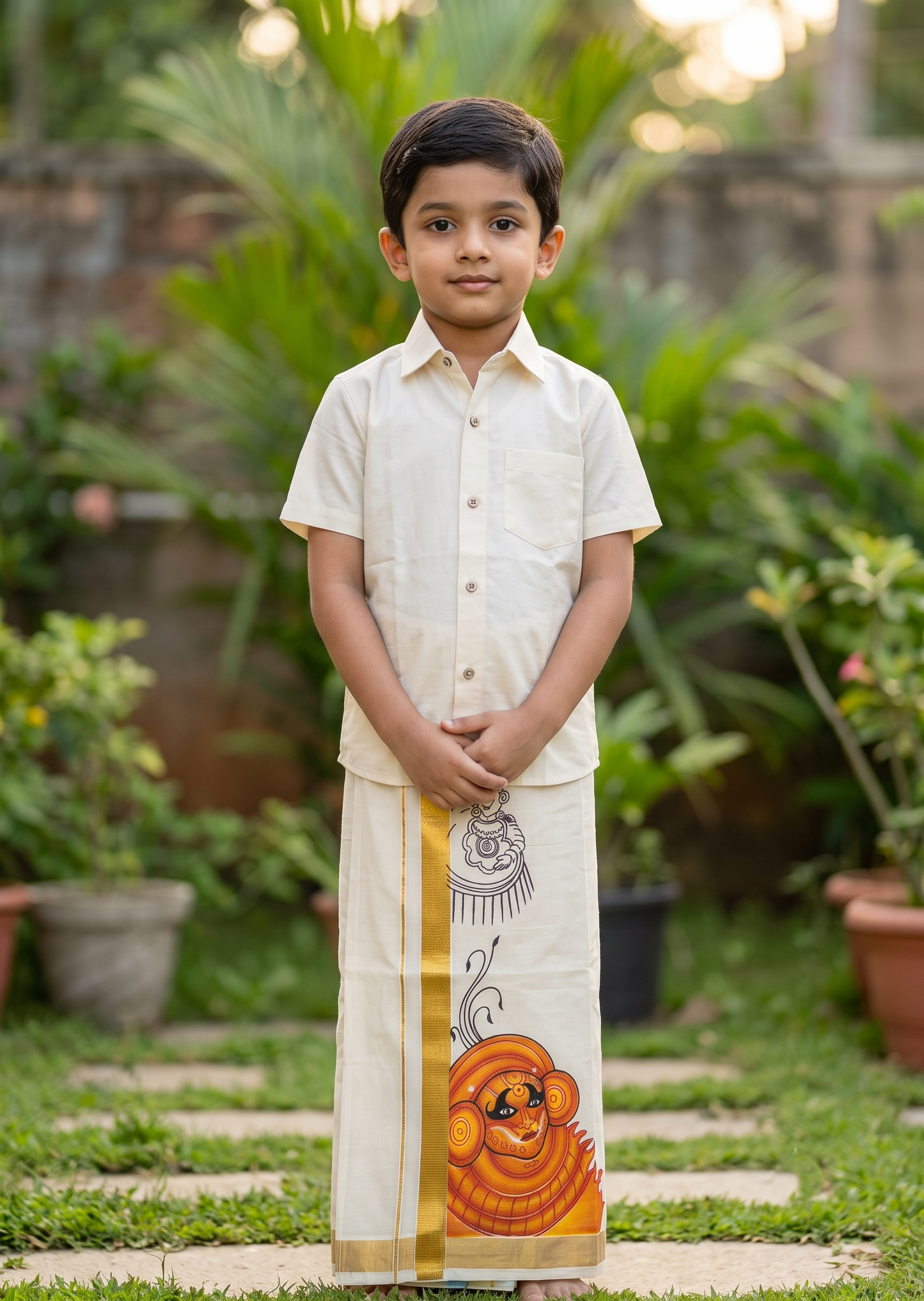 Southloom Cotton Kasavu Printed Kids's Velcro Mundu SLK  SL601