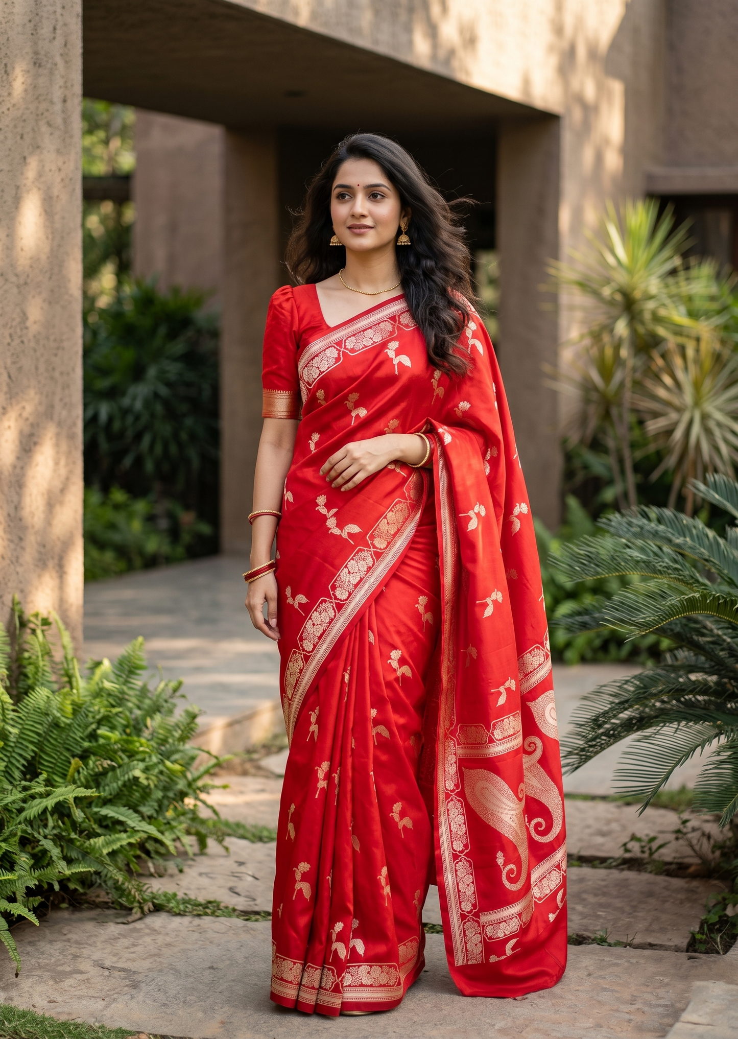 Southloom Satin Banarasi Silk Saree with Woven Work on Body And Borders In Red
