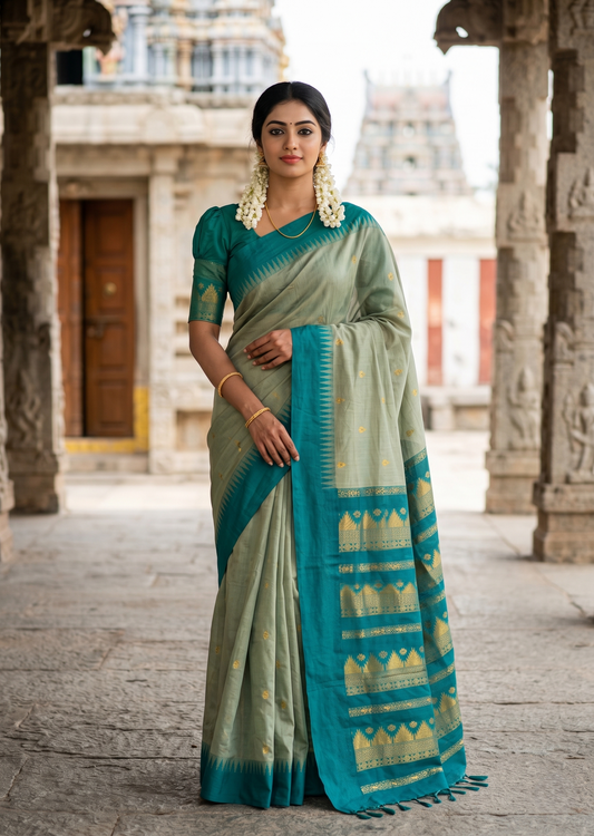 Southloom Kalyani Cotton Saree In With Woven Work on the Body and Borders