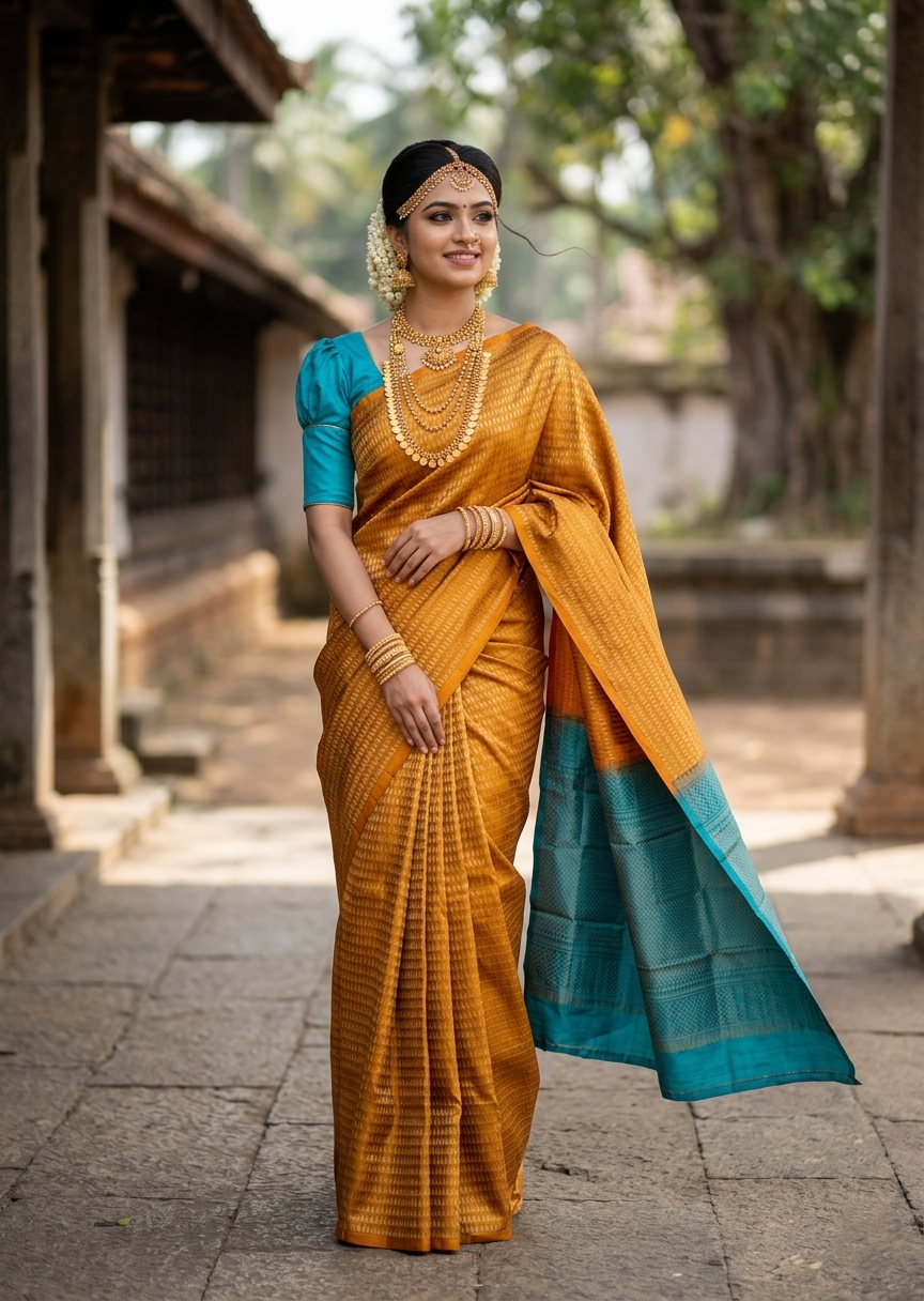 Southloom Pure Handloom Bridal Kanchipuram Silk Saree with Korvai Work